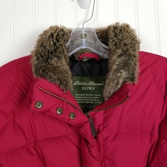 Eddie Bauer Quilted Goose Down Puffer Jacket Faux Fur Collar Pink Women's Medium - Picture 5 of 12